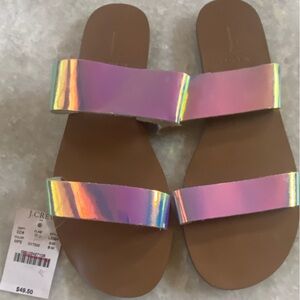 J. Crew Iridescent Pink Double-Strap Slide Sandals